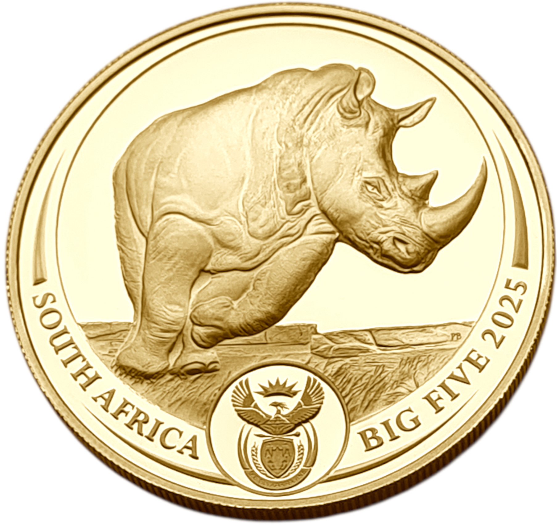 картинка ЮАР. 50 Рандов 2025г. Золото. 31.107 г*0.9999 1.0 oz. Большая Пятерка! Носорог! Ориг. Коробка, Сертификат! от магазина Одежда+