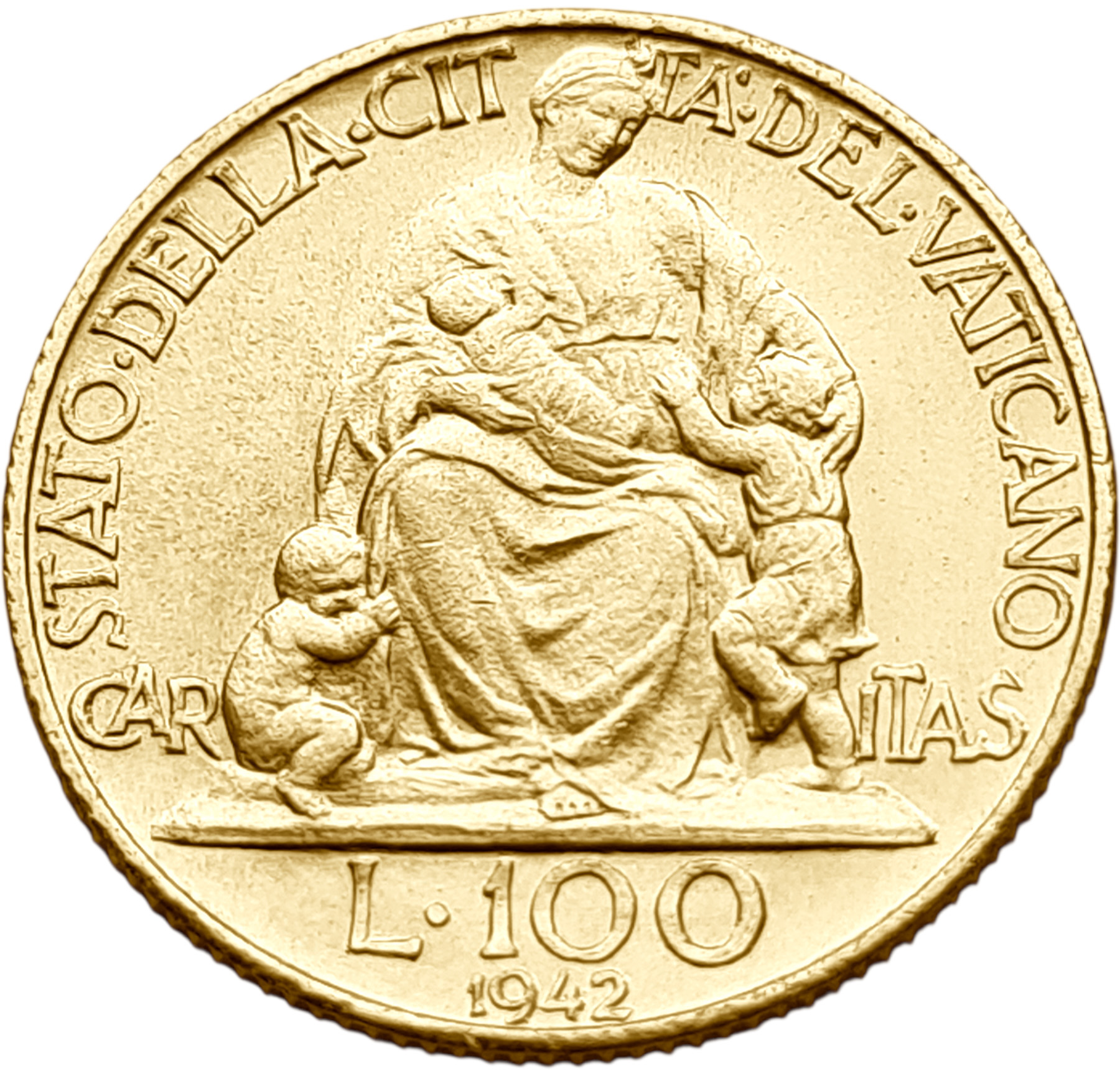 картинка Ватикан. 100 Лир 1942 г. Золото. 5.19 г*0.900 0.1502 oz. от магазина Одежда+