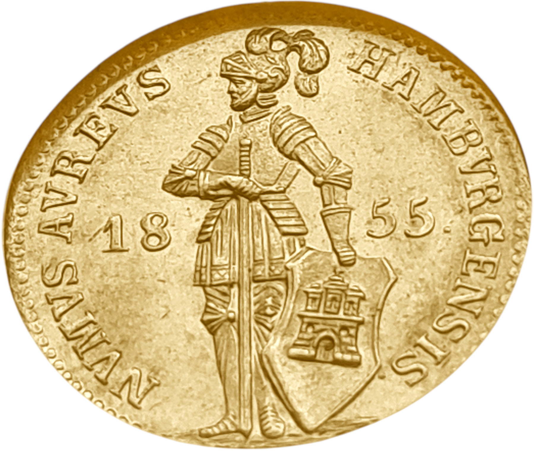 картинка Гамбург. 1 Дукат 1855 г. Золото. 3.49 г*0.979 0.1098 oz. СЛАБ NGC MS 63! от магазина Одежда+