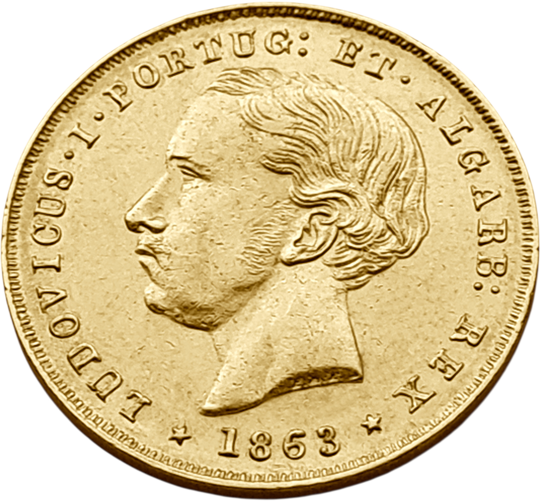 картинка Португалия. 5000 Рейс 1863 г. Золото. 8.8675 г*0.917 0.2614 oz. от магазина Одежда+