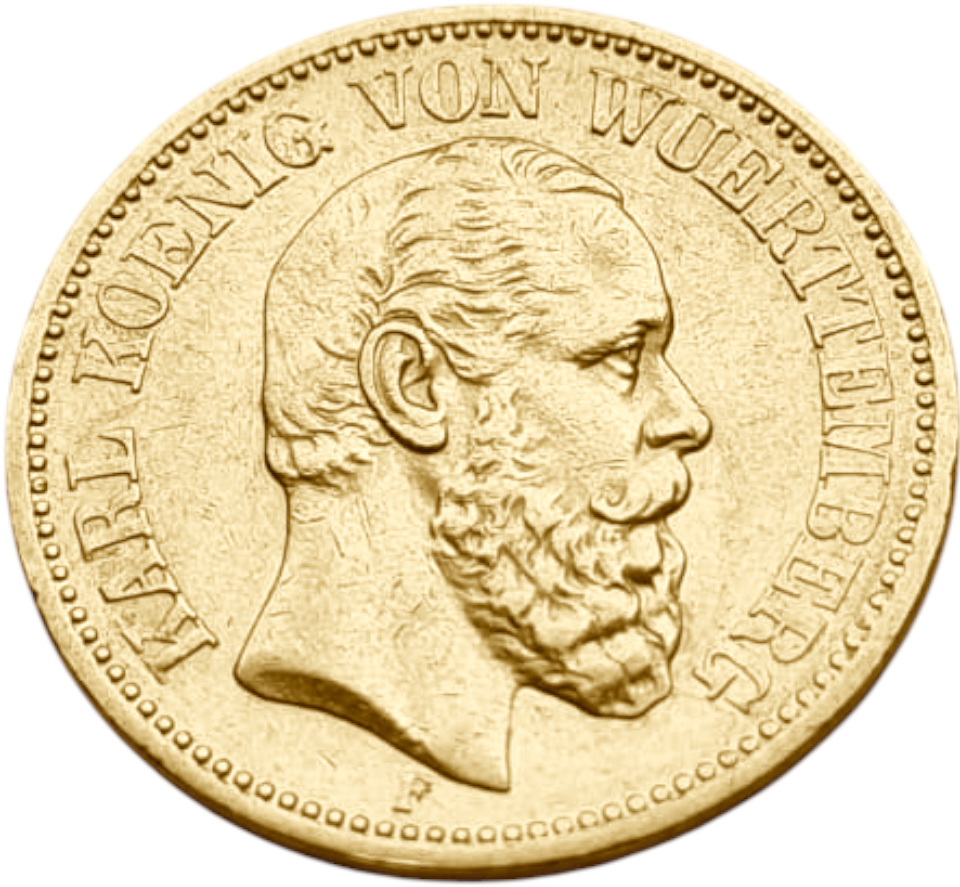 картинка Вюртемберг. 20 Марок 1872 г. Золото. 7.965 г*0.900 0.2305 oz. от магазина Одежда+