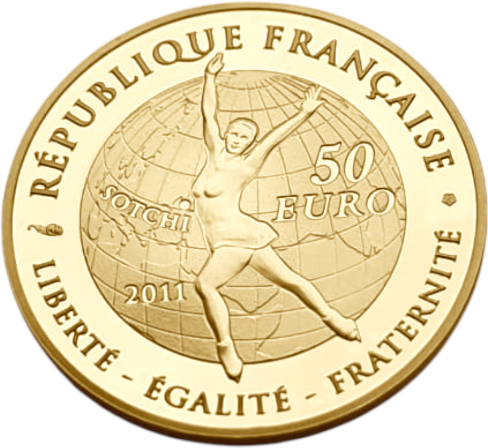 картинка Франция. 50 Евро 2011 г. Золото. 8.45 г*0.920 0.25 oz. Олимпиада в Сочи! ТИРАЖ 1000 ЭКЗ! от магазина Одежда+