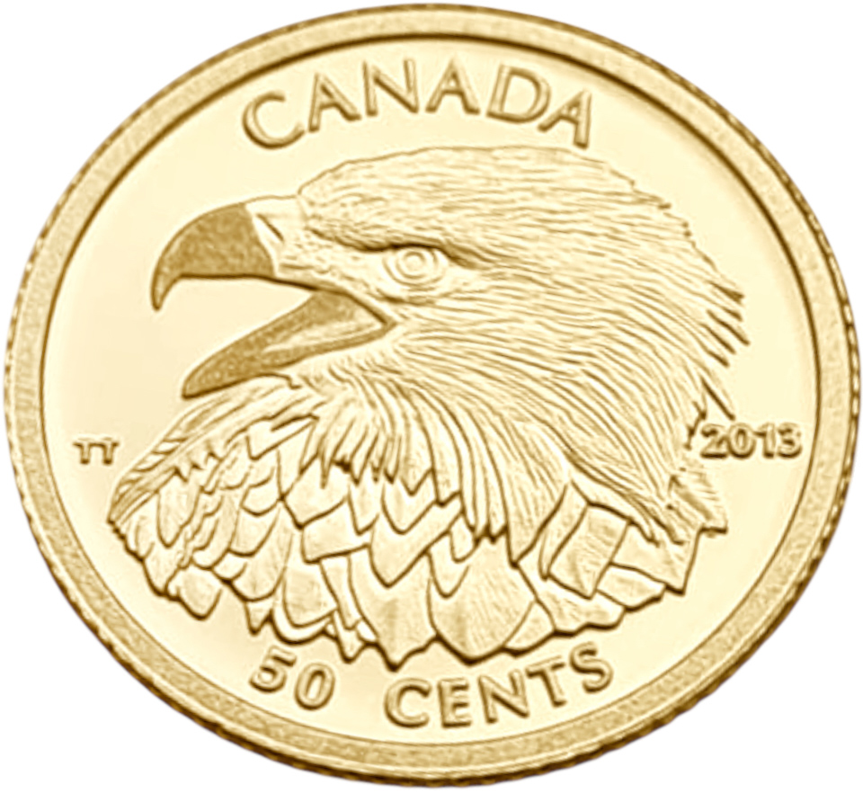 картинка Канада. 50 Центов 2013 г. Золото. 1.27 г*0.9999 0.0408 oz. Белоголовый Орлан! Пруф! от магазина Одежда+