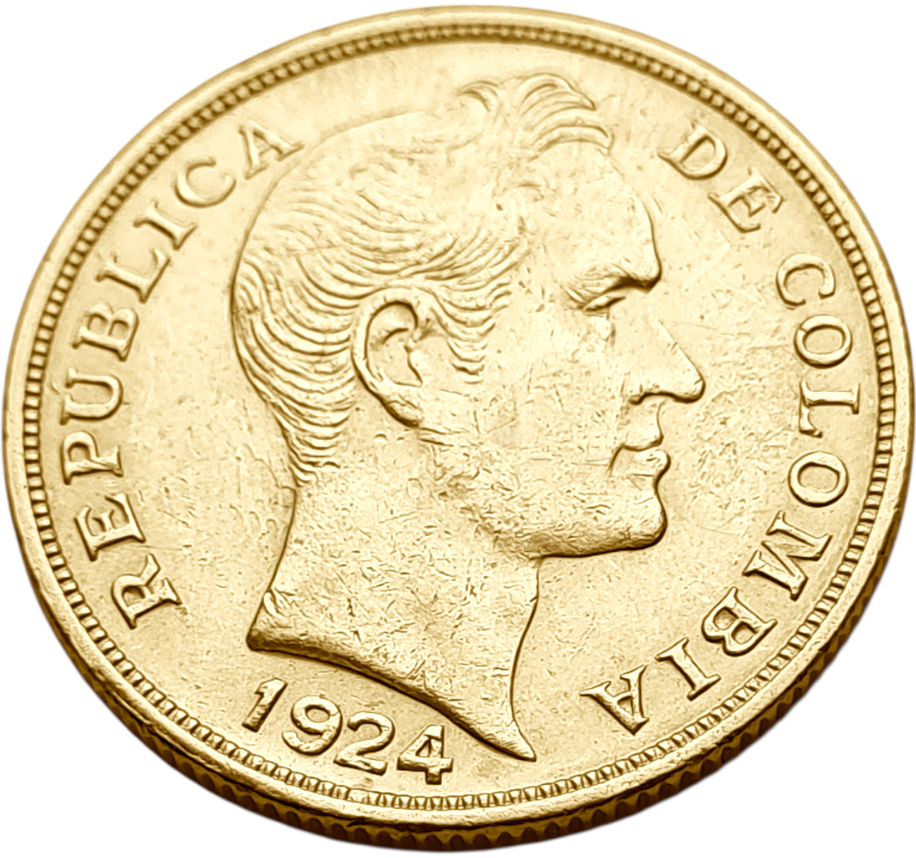 картинка Колумбия. 10 Песо 1924 г. Золото. 15.9761 г*0.917 0.471 oz. от магазина Одежда+