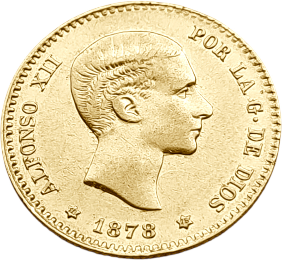картинка Испания. 10 Песет 1878(1878) г. Золото. 3.2258 г*0.900 0.0933 oz. от магазина Одежда+
