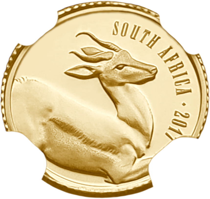 картинка ЮАР. 5 Рандов 2017 г. Золото. 1.56 г*0.9999 0.05 oz. Спрингбок! СЛАБ NGC PF 70 ULTRA CAMEO! от магазина Одежда+