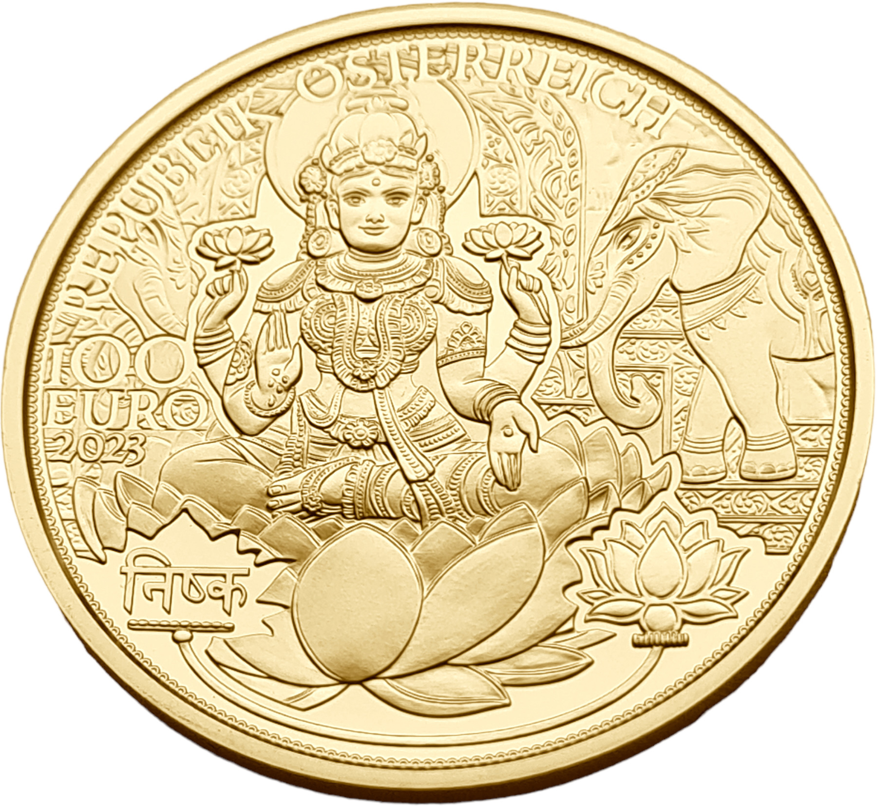 картинка Австрия. 100 евро 2023г. Золото 15.78г*0.986 0.5 oz. Золото Индии! Оригинальная Коробка, Сертификат! от магазина Одежда+