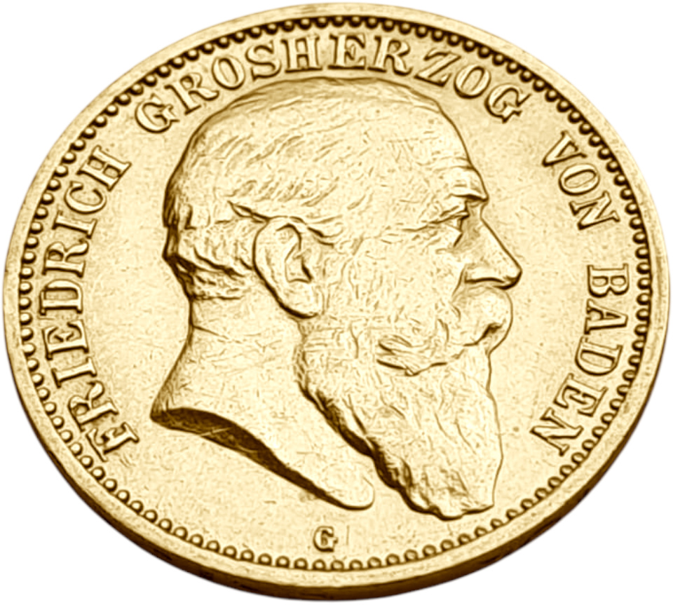 картинка Баден. 10 Марок 1903 г. Золото. 3.982 г*0.900 0.1152 oz. от магазина Одежда+