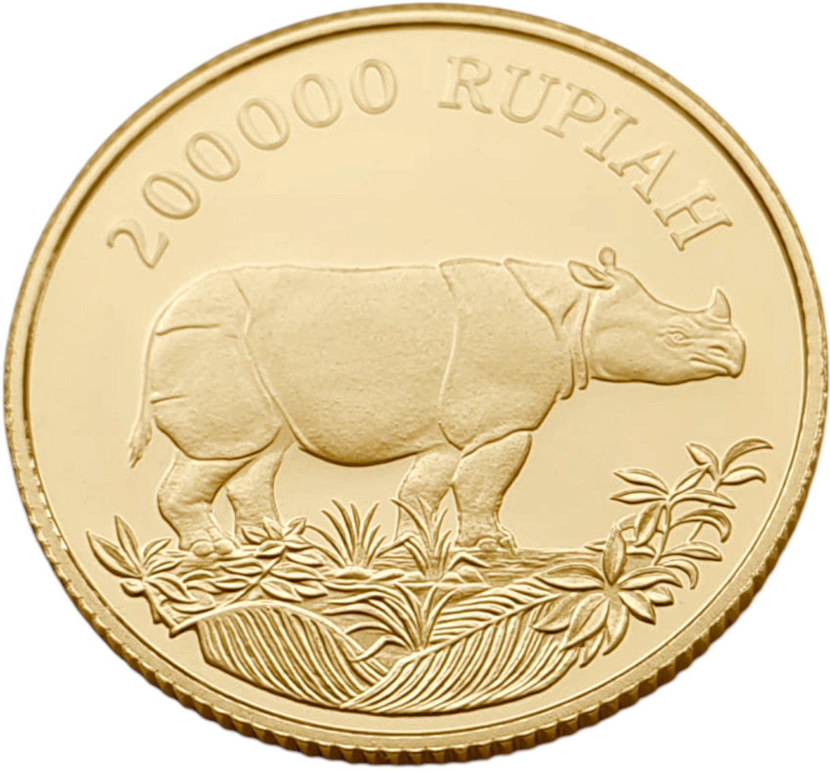 картинка Индонезия. 200 000 рупий 1987 г. Золото. 10.0 г*0.917 0.2948 oz. Яванский Носорог! от магазина Одежда+