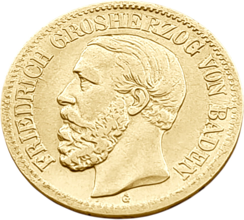 картинка Баден. 10 Марок 1873 г. Золото. 3.982 г*0.900 0.1152 oz. от магазина Одежда+