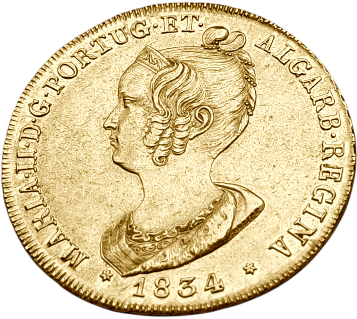 картинка Португалия. Пека (6400 Рейс) 1834 г. Золото. 14.342 г*0.917 0.4228 oz. от магазина Одежда+
