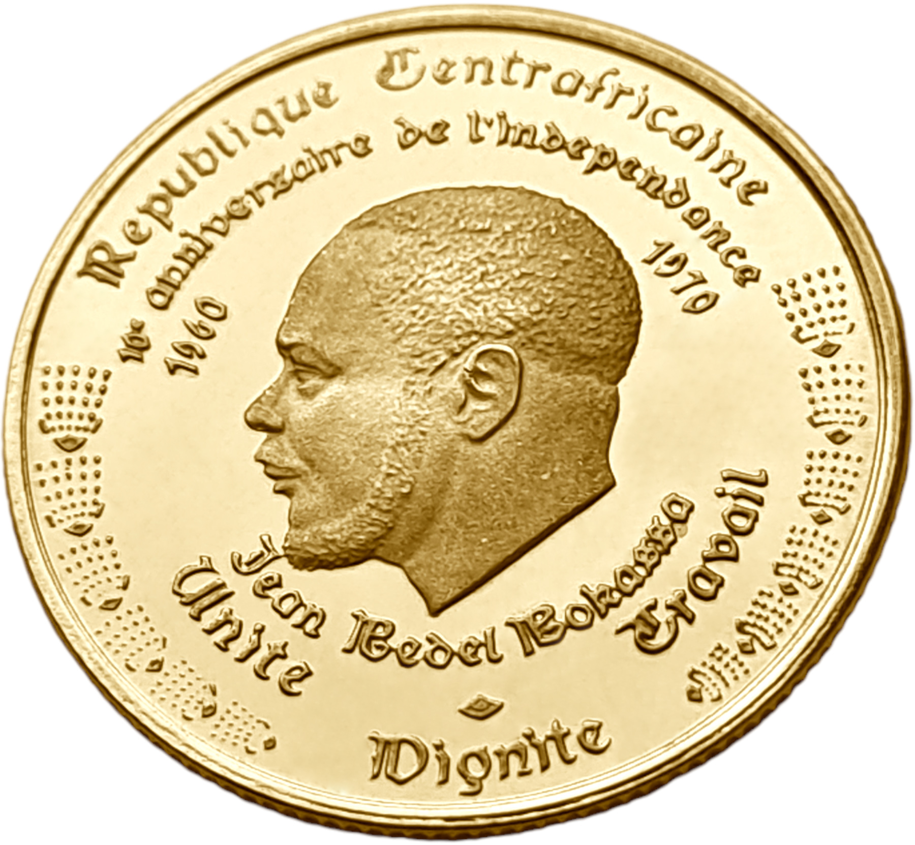 картинка Центральноафриканская Республика. 1000 Франков КФА 1970г. Золото. 3.5г*0.900 0.1013 oz. от магазина Одежда+