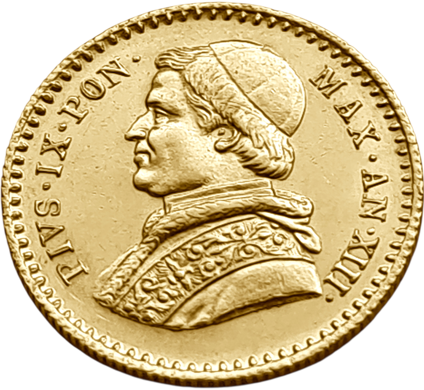 картинка Ватикан. 2 1/2 Скуди 1858 г. Золото. 4.334 г*0.900 0.1254 oz. от магазина Одежда+