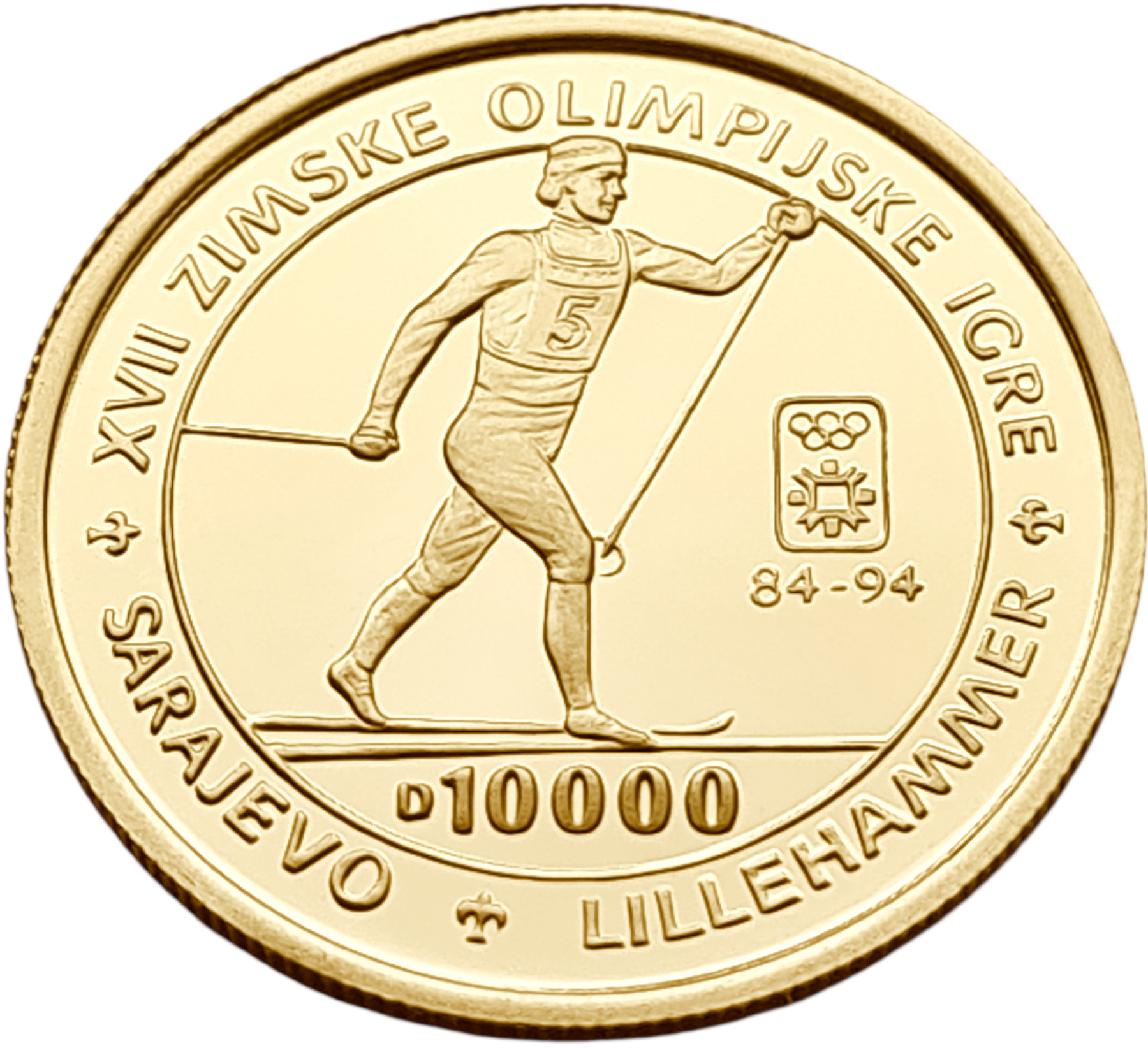 картинка Босния и Герцеговина. 10 000 Динаров 1993 г. Золото. 6.22 г*0.999 0.2 oz. Олимпиада! Лыжи! от магазина Одежда+