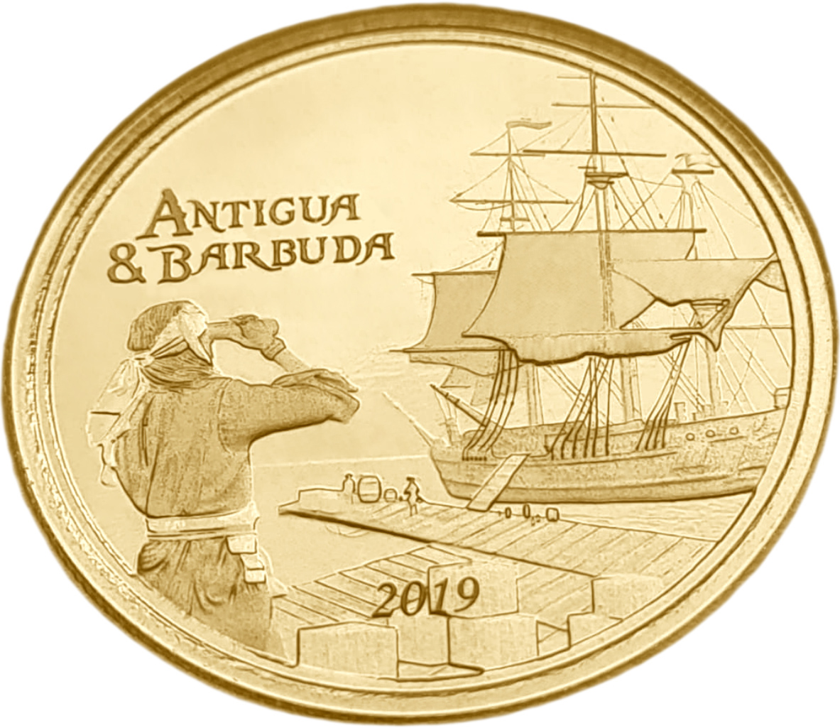 картинка Антигуа и Барбуда. 10 Долларов 2019 г. Золото 31.1 г*0.9999 1.0 oz. Блистер Монетного Двора! от магазина Одежда+