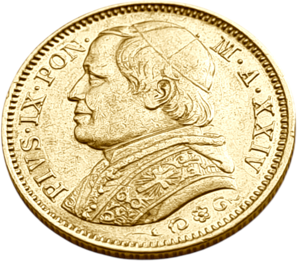 картинка Ватикан. 20 Лир 1869 г. Золото. 6.451 г*0.900 0.1867 oz. от магазина Одежда+