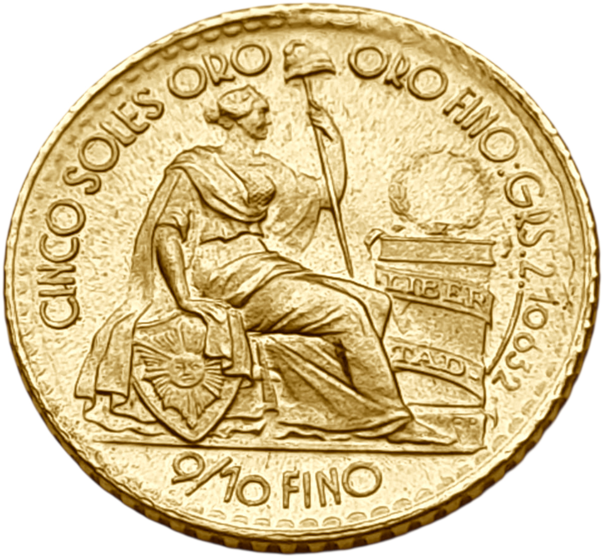 картинка Перу. 5 Солей 1966 г. Золото. 2.3404 г*0.900 0.0677 oz. от магазина Одежда+