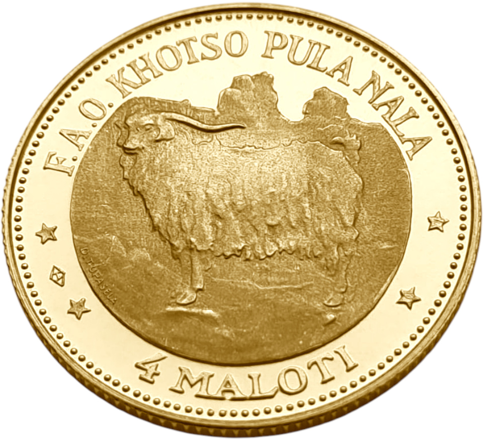 картинка Лесото. 4 Малоти 1969 г. Золото. 15.976 г*0.917 0.471 oz. от магазина Одежда+