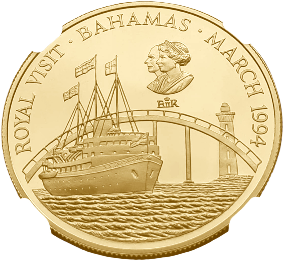 картинка Багамские Острова. 250 Долларов 1994 г. Золото. 47.54 г*0.917 1.4016 oz. Королевский визит! СЛАБ NGC PF 68 ULTRA CAMEO! ТИРАЖ 100 ЭКЗ! от магазина Одежда+