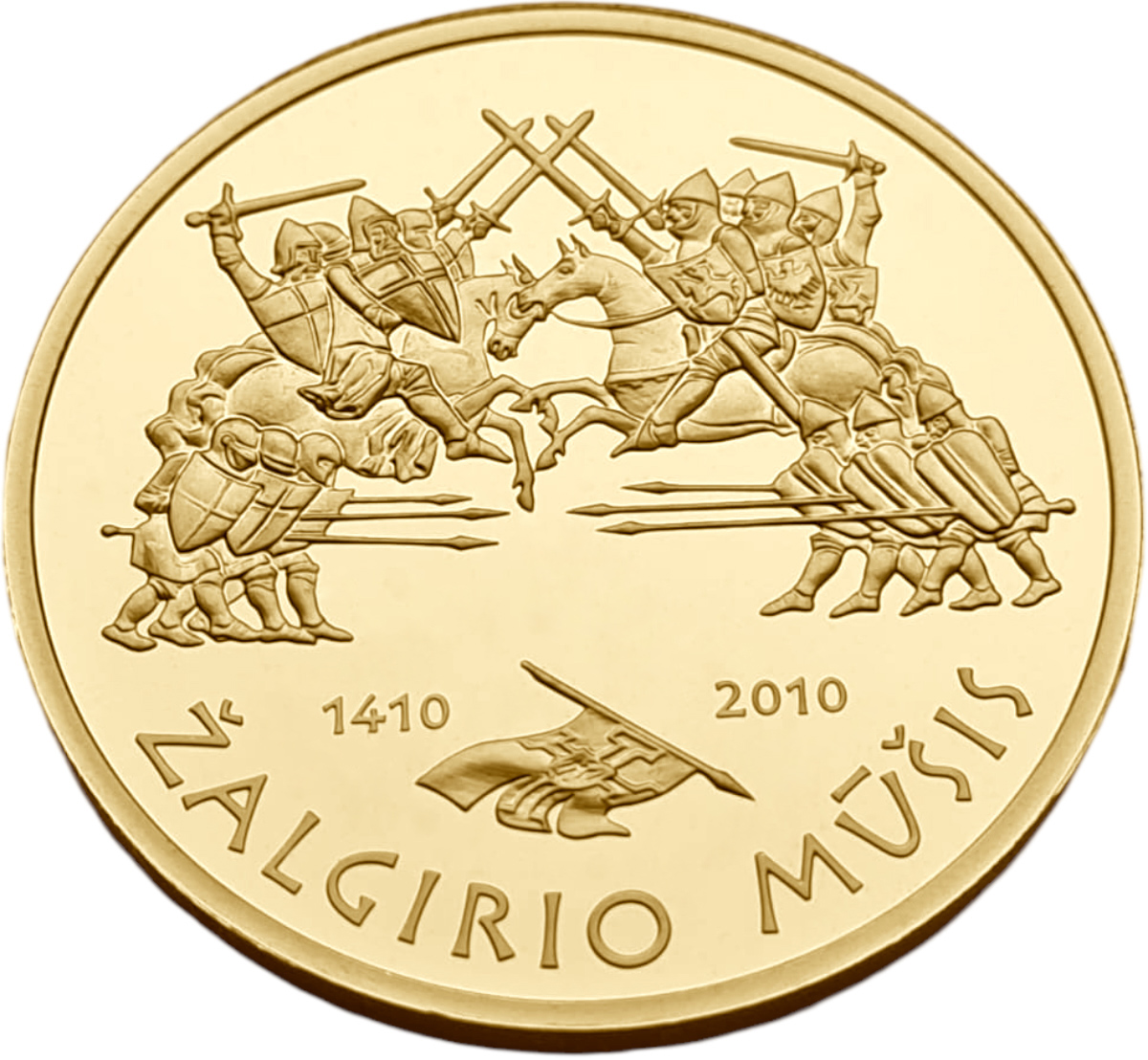 картинка Литва. 500 Литов 2010 г. Золото. 31.1 г*0.999 1.0 oz. Жальгирис! 600-летие Грюнвальдской Битвы! от магазина Одежда+