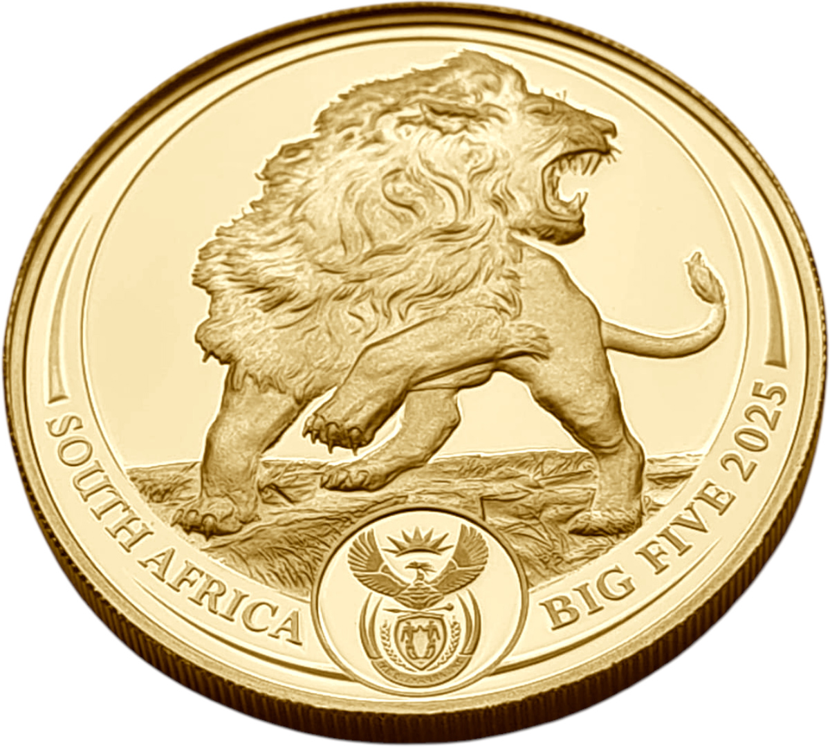 картинка ЮАР. 50 Рандов 2025 г. Золото. 31.107 г*0.9999 1.0 oz. Большая Пятерка! Лев! Коробка, Сертификат! от магазина Одежда+