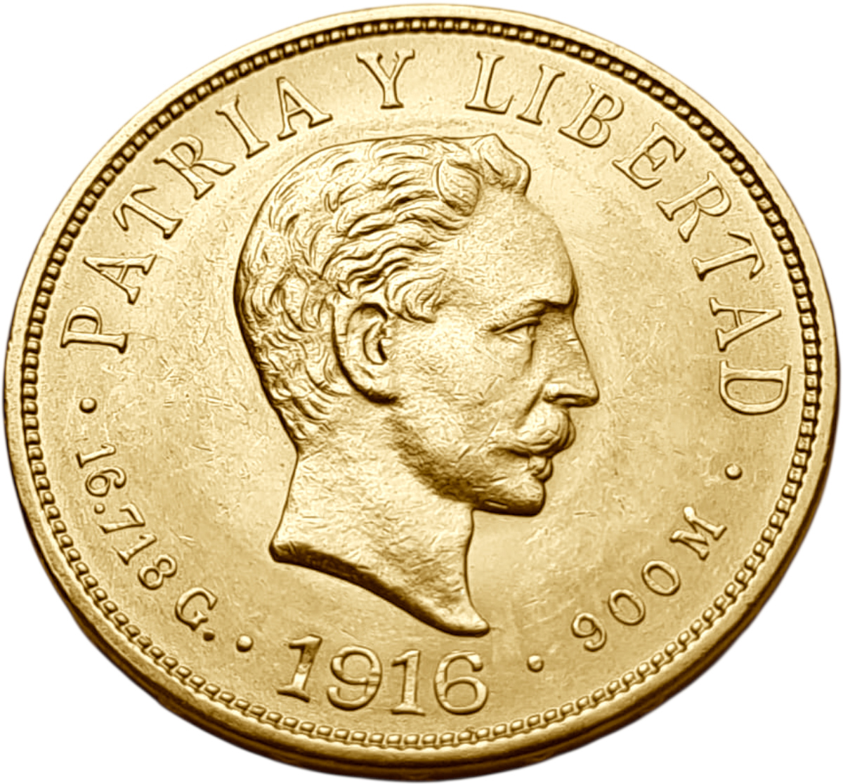 картинка Куба. 10 Песо 1916 г. Золото. 16.7185 г*0.900 0.4838 oz. Хосе Марти! от магазина Одежда+