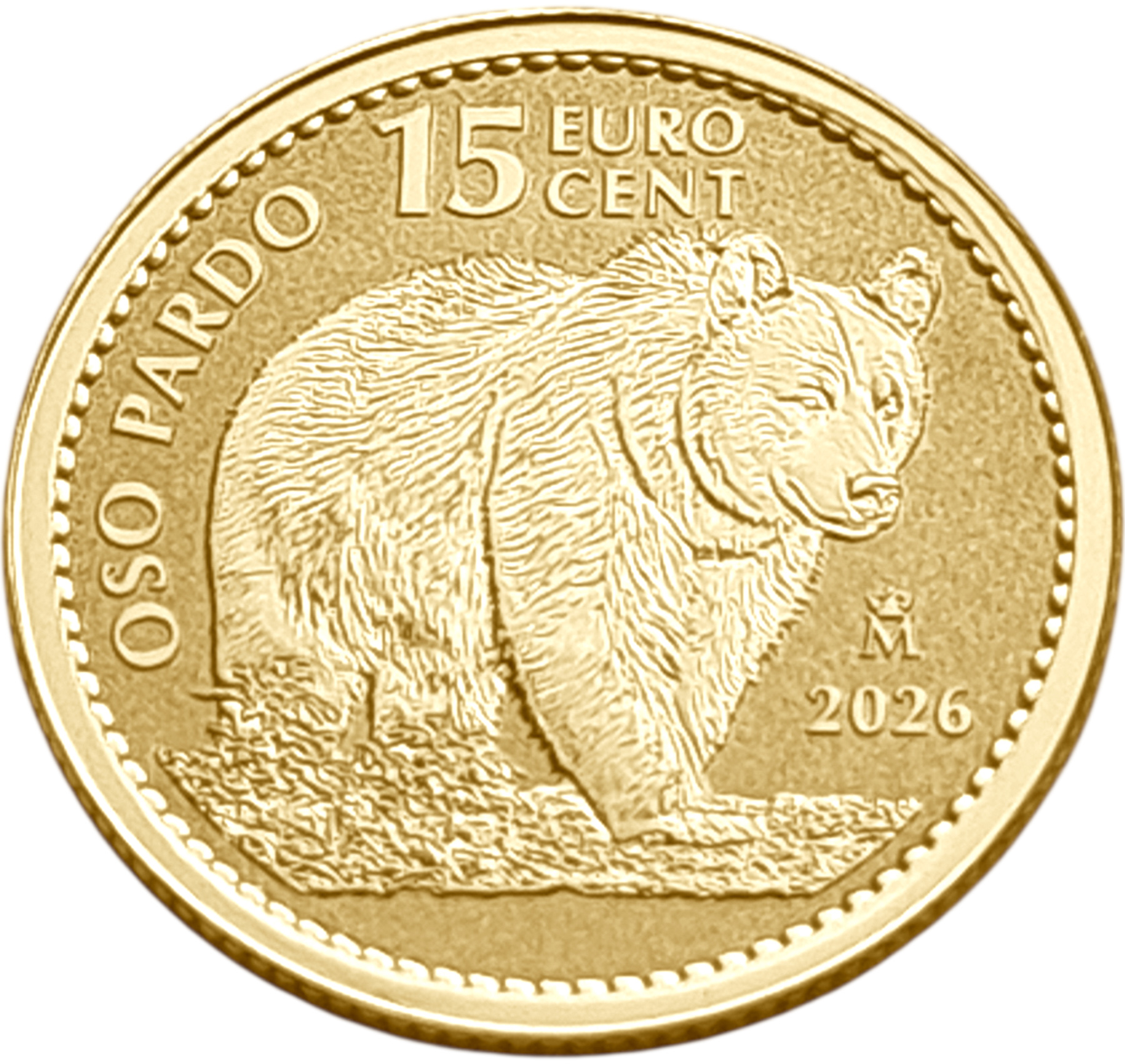 картинка Испания. 15 Центов 2026 г. Золото. 3.111 г*0.9999 0.1 oz. Медведь! от магазина Одежда+