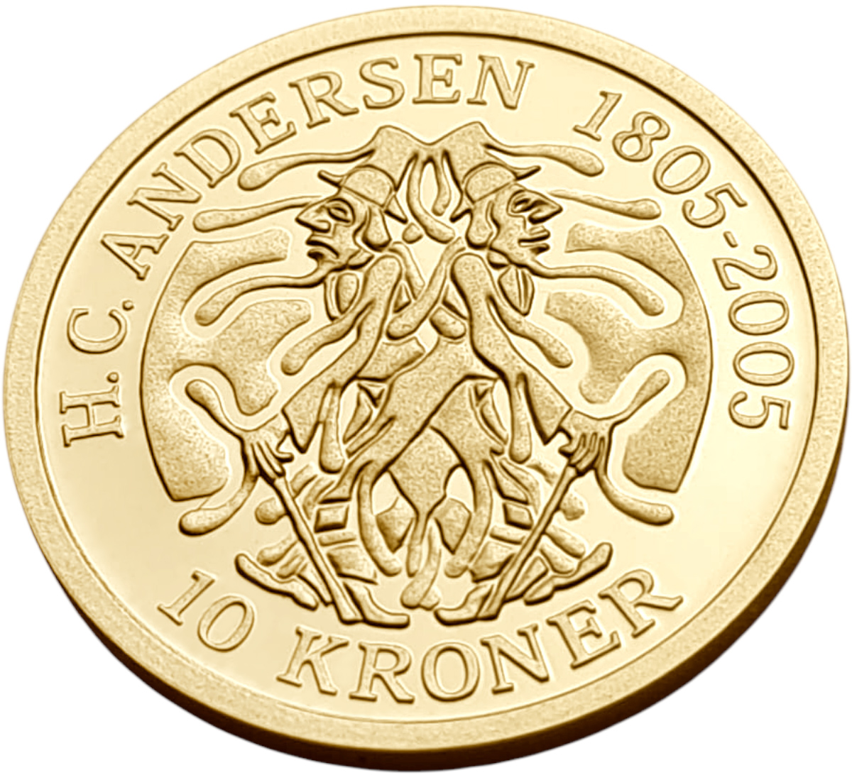 картинка Дания. 10 Крон 2006 г. Золото. 8.65 г*0.900 0.2503 oz. Ганс Христиан Андерсен! Тень! от магазина Одежда+