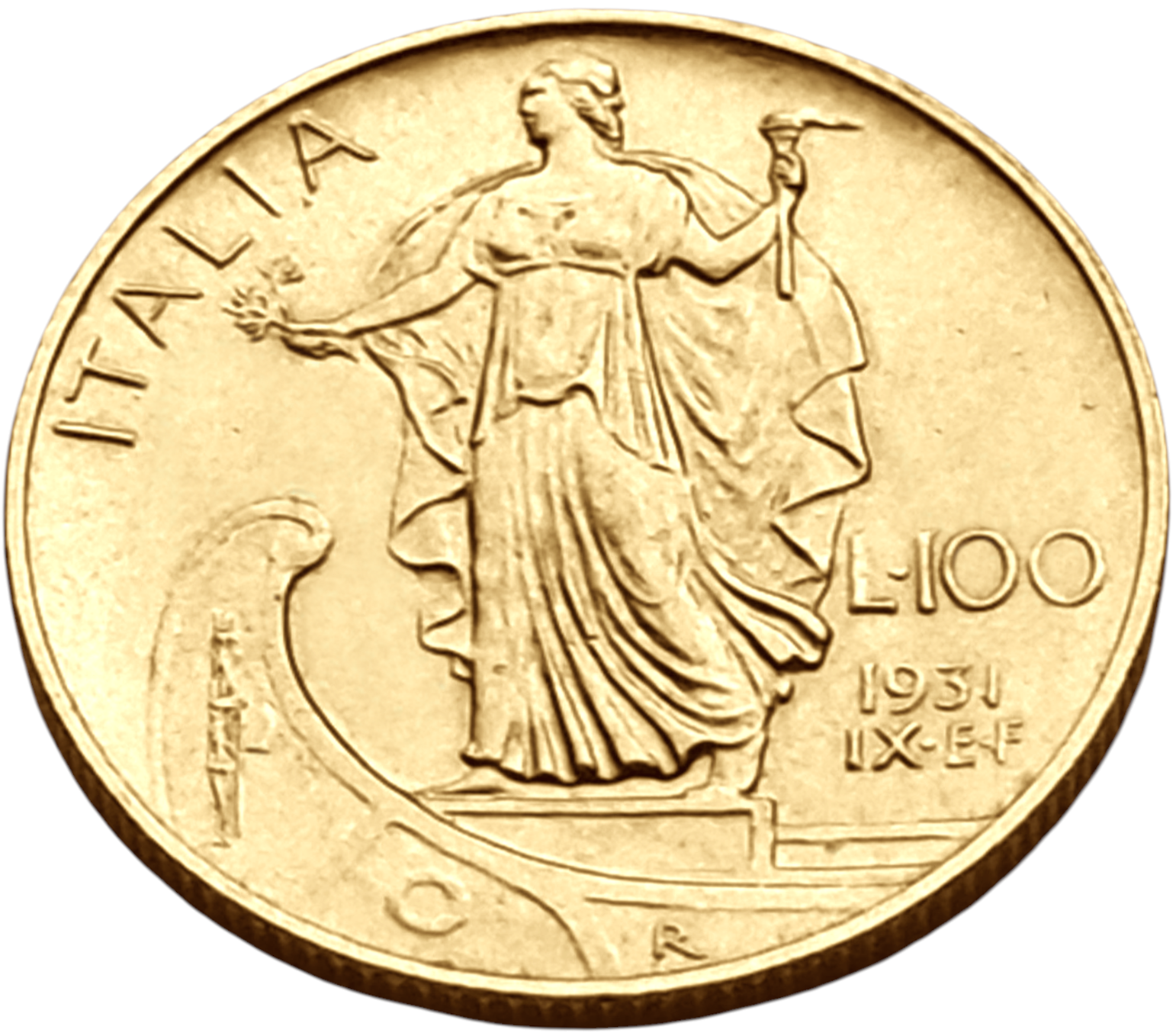 картинка Италия. 100 Лир 1931 г. Золото. 8.799 г*0.900 0.2546 oz. от магазина Одежда+