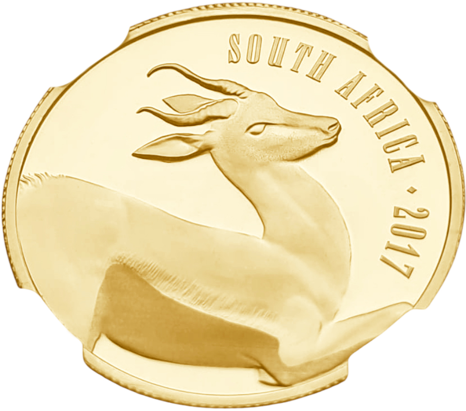 картинка ЮАР. 50 Рандов 2017 г. Золото. 15.55 г*0.9999 0.5 oz. Спрингбок! СЛАБ NGC PF70 ULTRA CAMEO! ТИРАЖ 1000 ЭКЗ! от магазина Одежда+