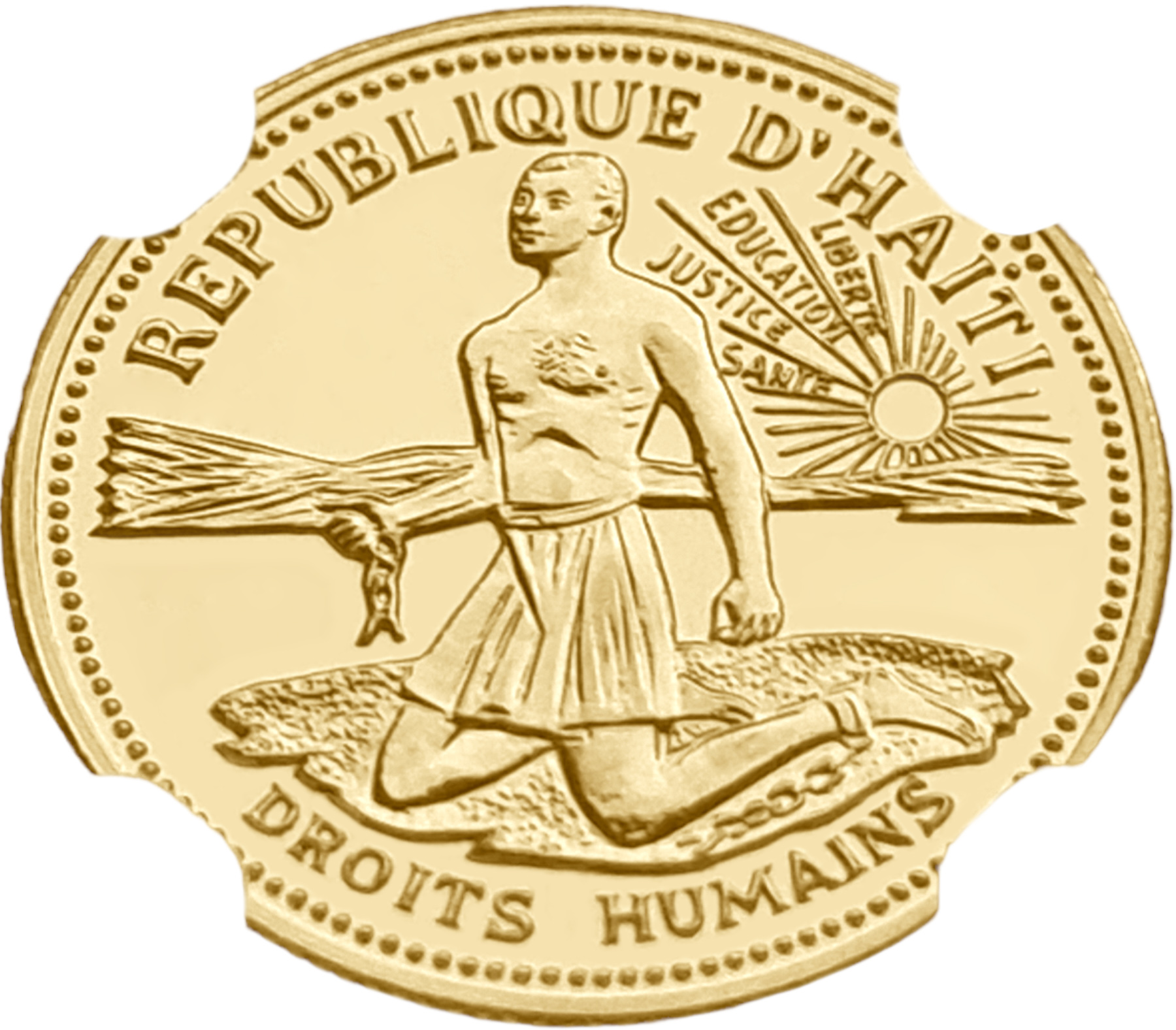 картинка Гаити. 250 Гурдов 1977 г. Золото. 4.25 г*0.900 0.123 oz. СЛАБ NGC PF 69 ULTRA CAMEO! от магазина Одежда+