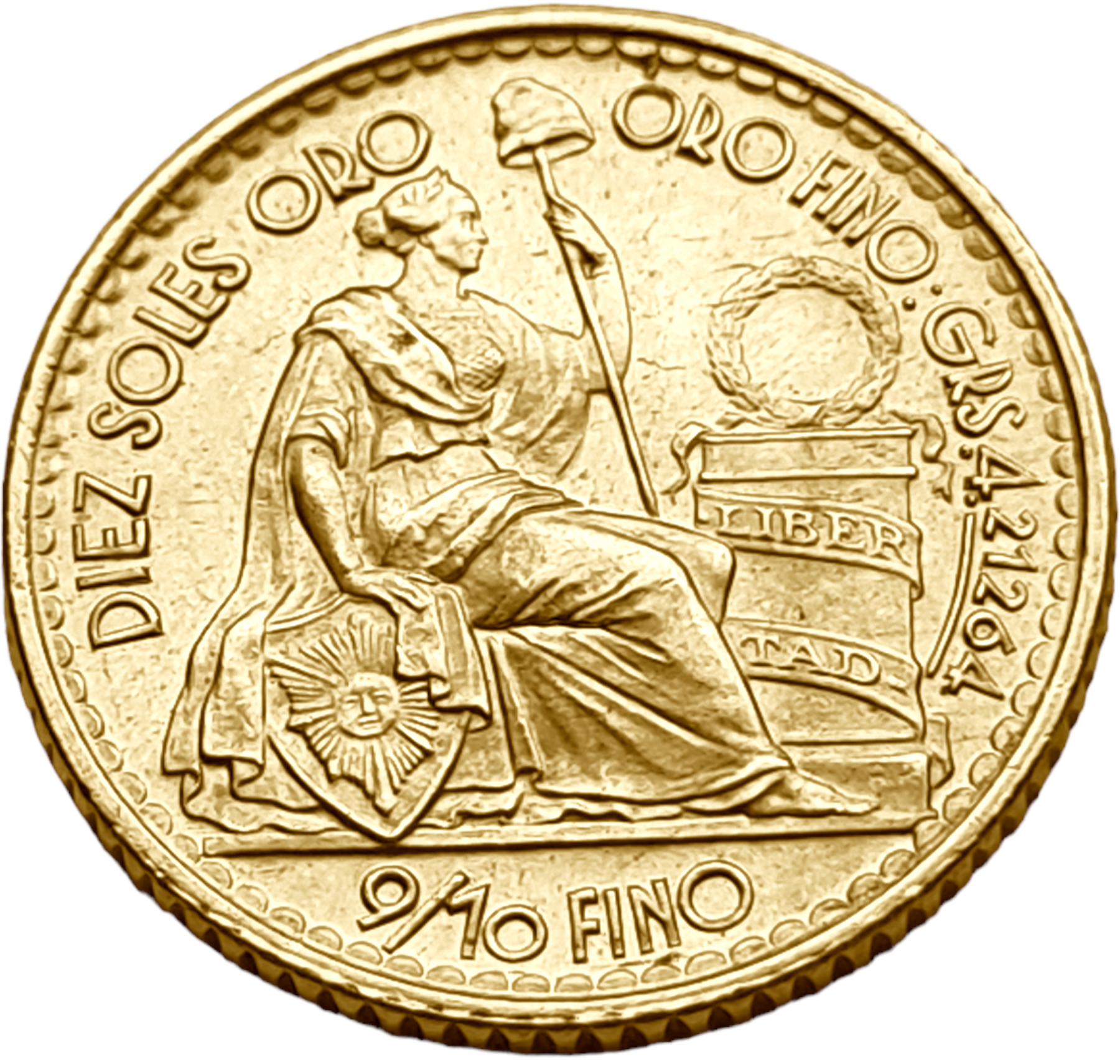 картинка Перу. 10 Солей 1967 г. Золото. 4.607 г*0.900 0.1333 oz. от магазина Одежда+