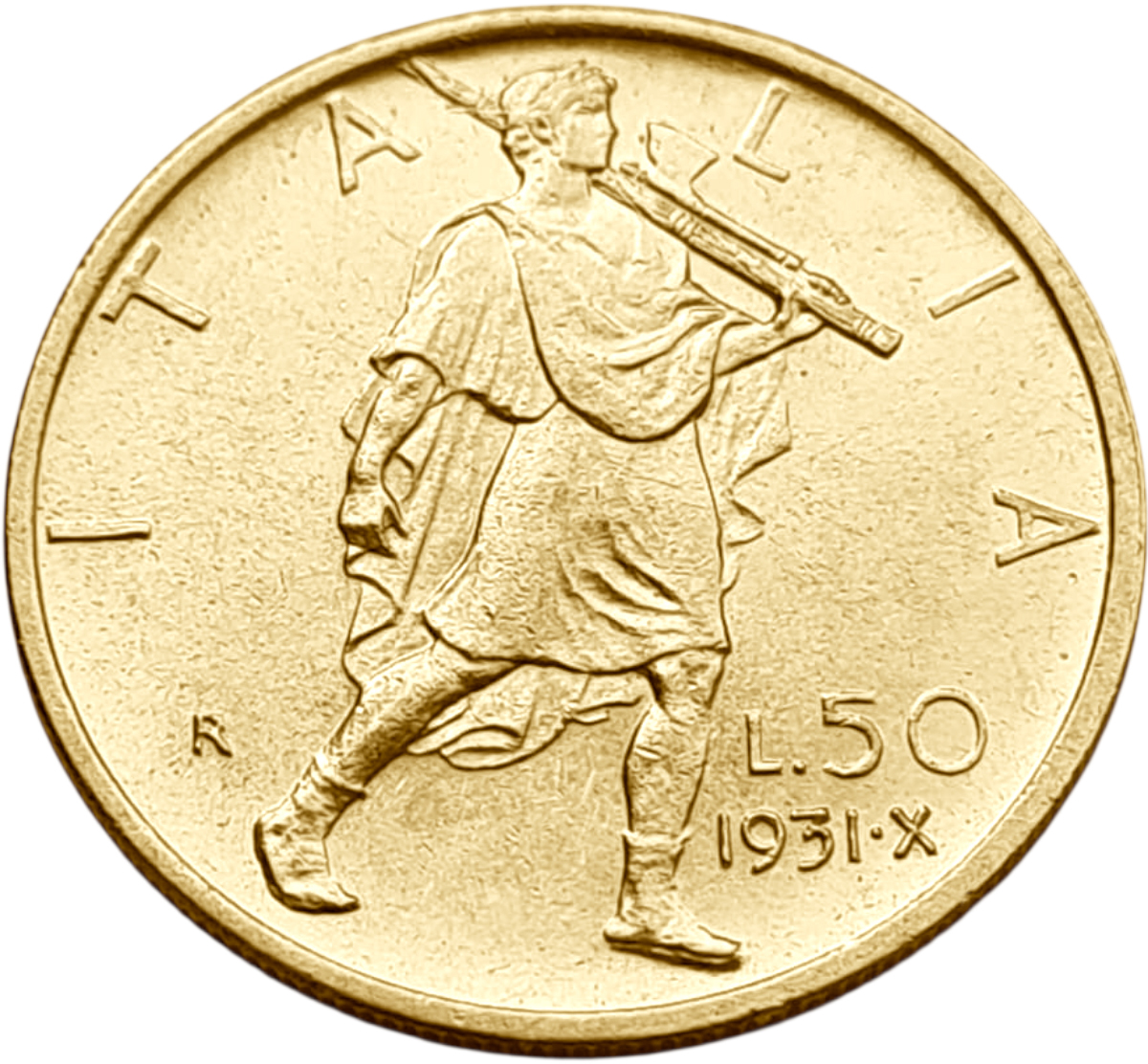 картинка Италия. 50 Лир 1931 г. Золото. 4.3995 г*0.900 0.1273 oz. от магазина Одежда+