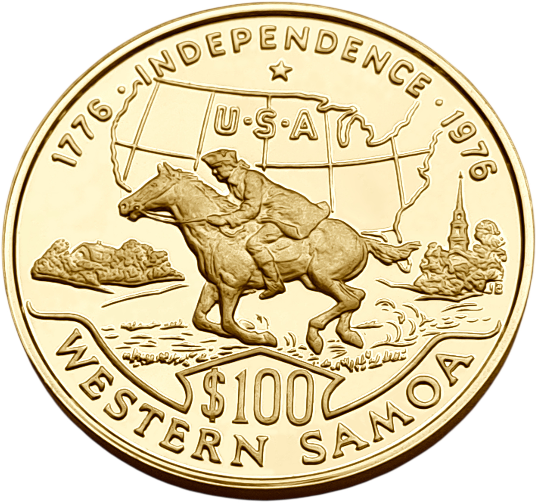 картинка Самоа. 100 Тала 1976 г. Золото. 15.55 г*0.917 0.4584 oz. 200-летие независимости США! от магазина Одежда+
