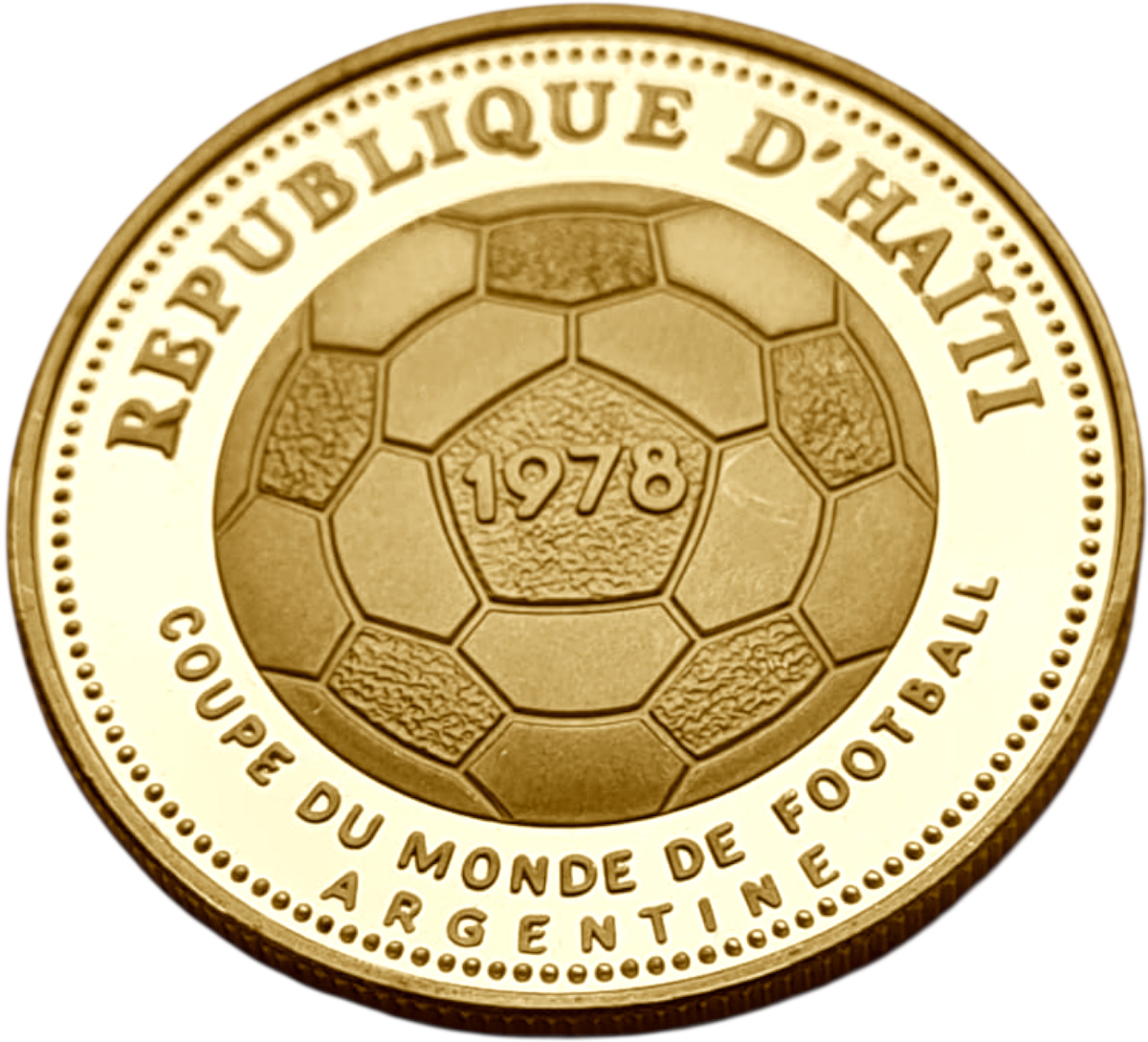 картинка Гаити. 500 Гурдов 1977 г. Золото. 8.5 г*0.900 0.246 oz. Футбол! Пруф! от магазина Одежда+