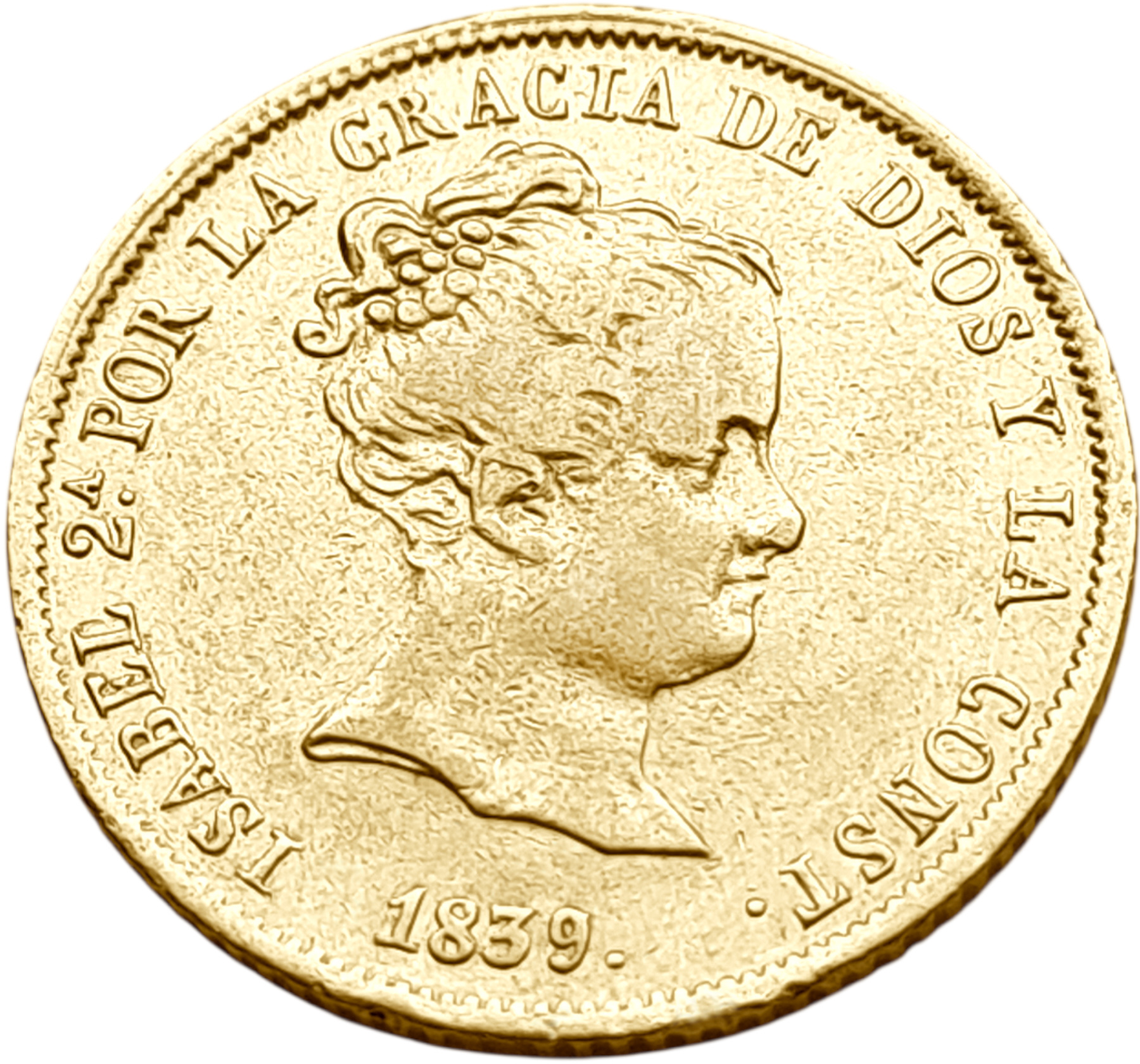 картинка Испания. 80 Реалов 1839 г. Золото. 6.77 г*0.875 0.1904 oz. от магазина Одежда+