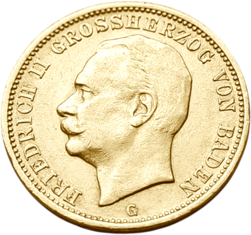картинка Баден. 20 Марок 1912 г. Золото. 7.965 г*0.900 0.2305 oz. от магазина Одежда+