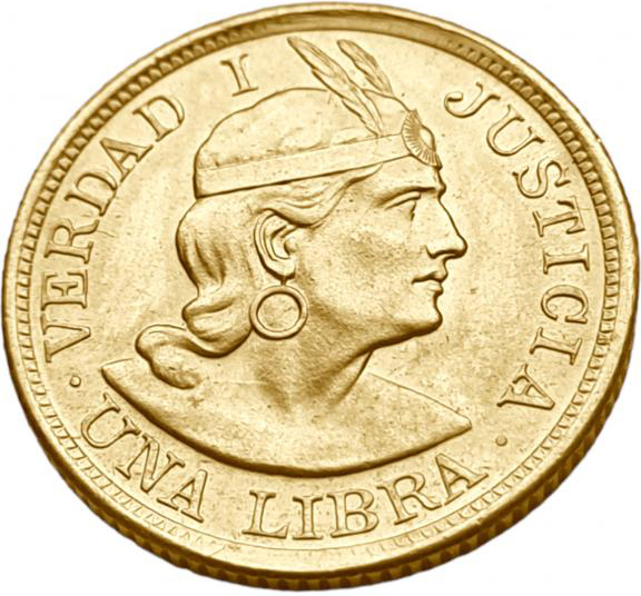 картинка Перу. 1 Либра 1965 г. Золото. 7.9881 г*0.9167 0.2354 oz. от магазина Одежда+