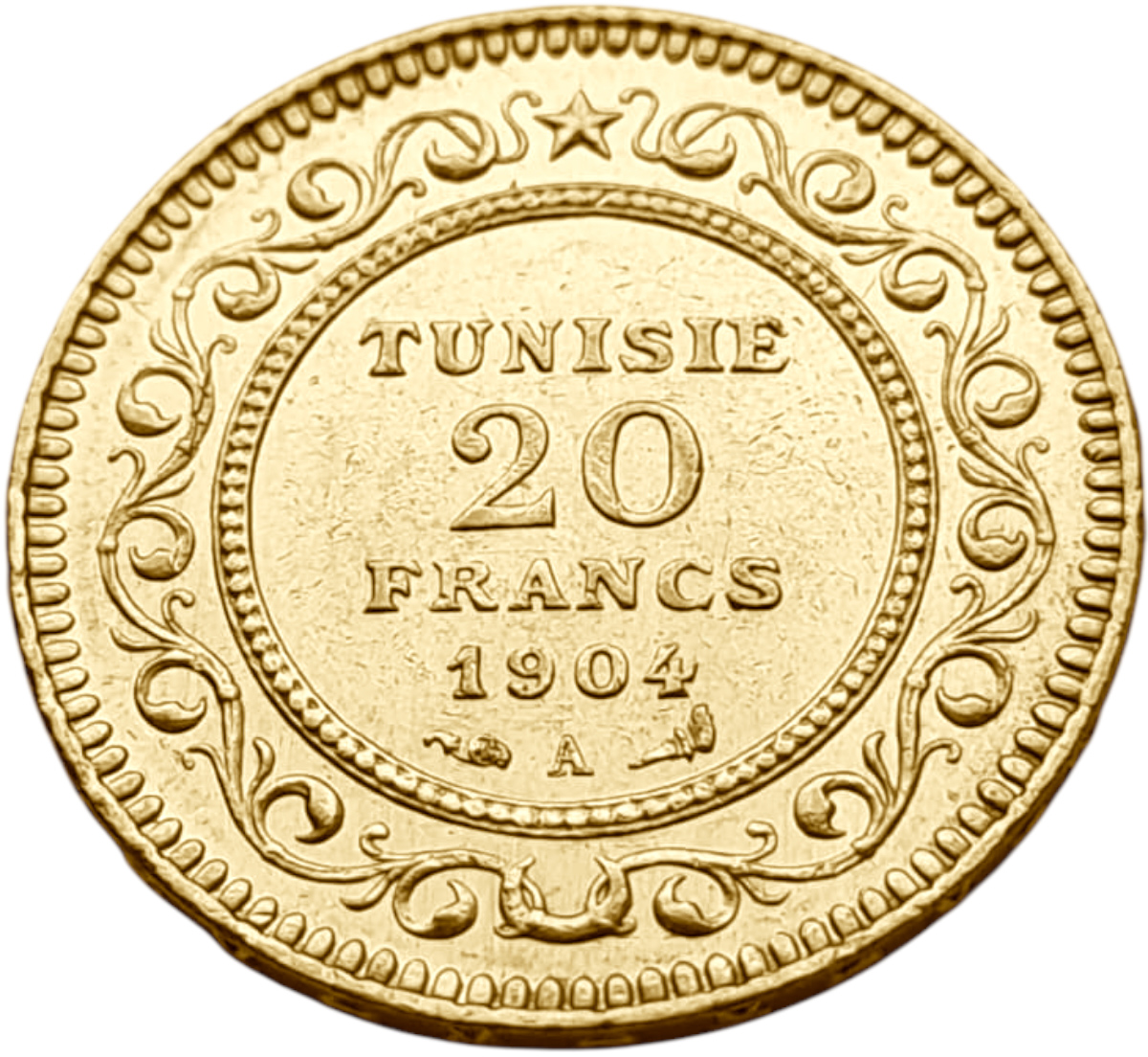 картинка Тунис. 20 Франков 1904 (1322) г. Золото. 6.45 г*0.900 0.1866 oz. от магазина Одежда+