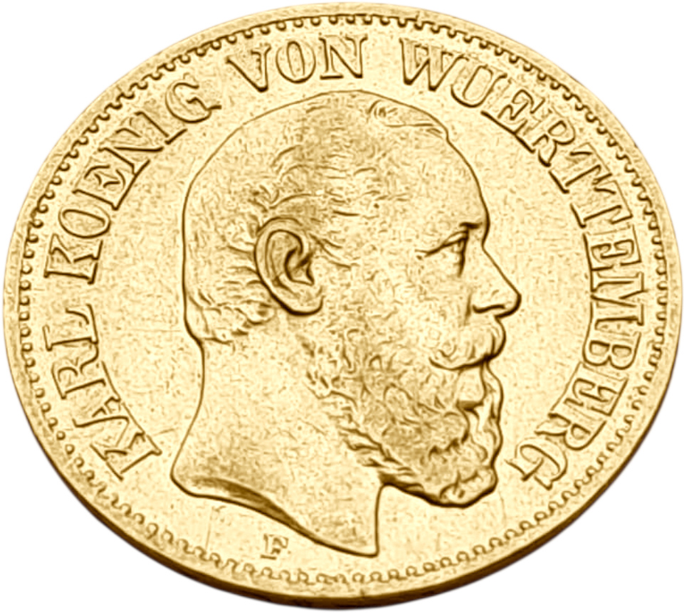 картинка Вюртемберг. 10 Марок 1873 г. Золото. 3.982 г*0.900 0.1152 oz. от магазина Одежда+