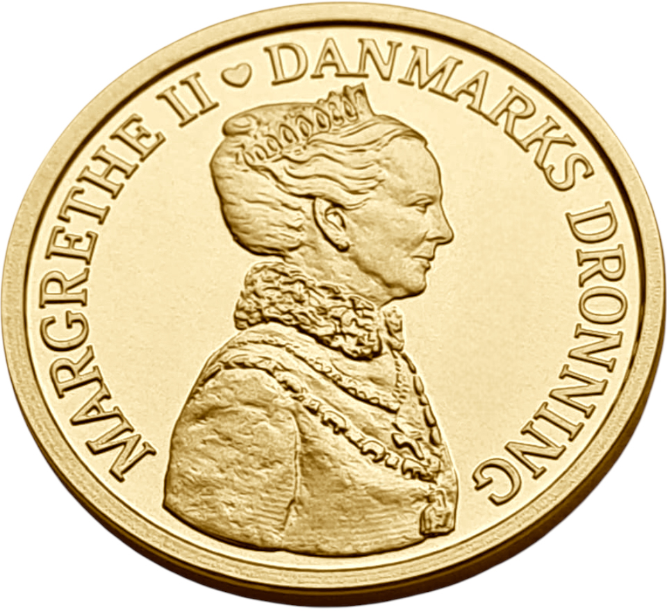 картинка Дания. 3000 Крон 2012 г. Золото 8.65 г*0.900 0.2503 oz. 40-летие Правления Маргрете II. от магазина Одежда+