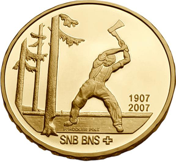 картинка Швейцария. 50 Франков 2007 г. Золото 11.29 г*0.900 0.3267 oz. Столетие Национального Банка! от магазина Одежда+