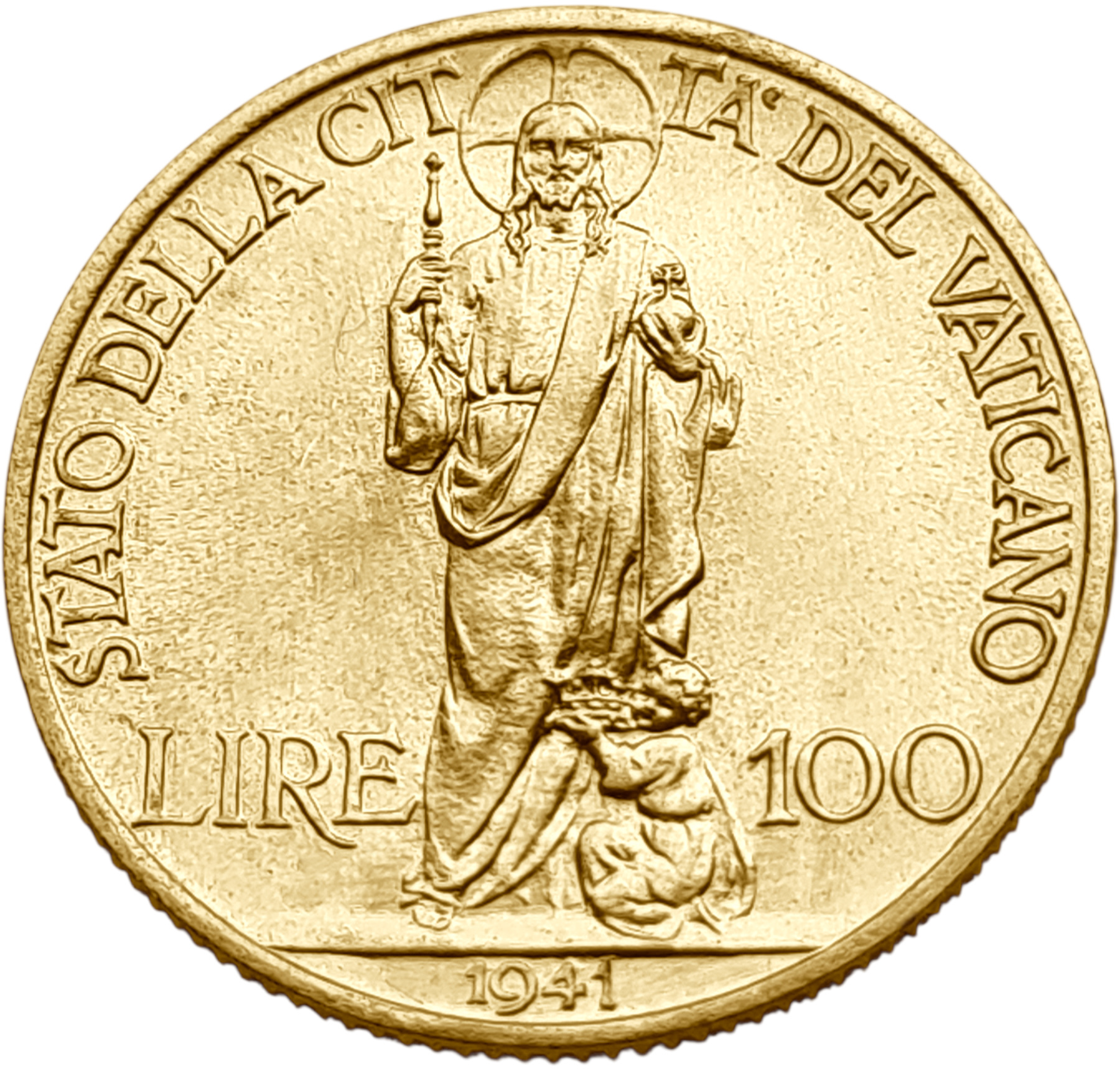 картинка Ватикан. 100 Лир 1941 г. Золото. 5.19 г*0.900 0.1502 oz. от магазина Одежда+