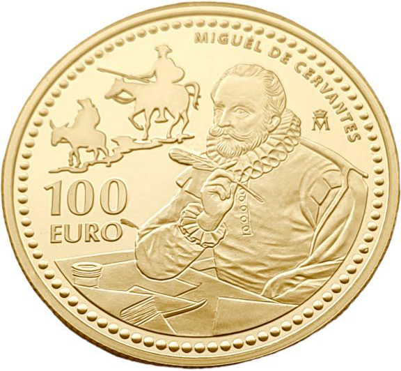 картинка Испания. 100 Евро 2013 г. Золото. 6.75 г*0.999 0.2168 oz. Сервантес! от магазина Одежда+