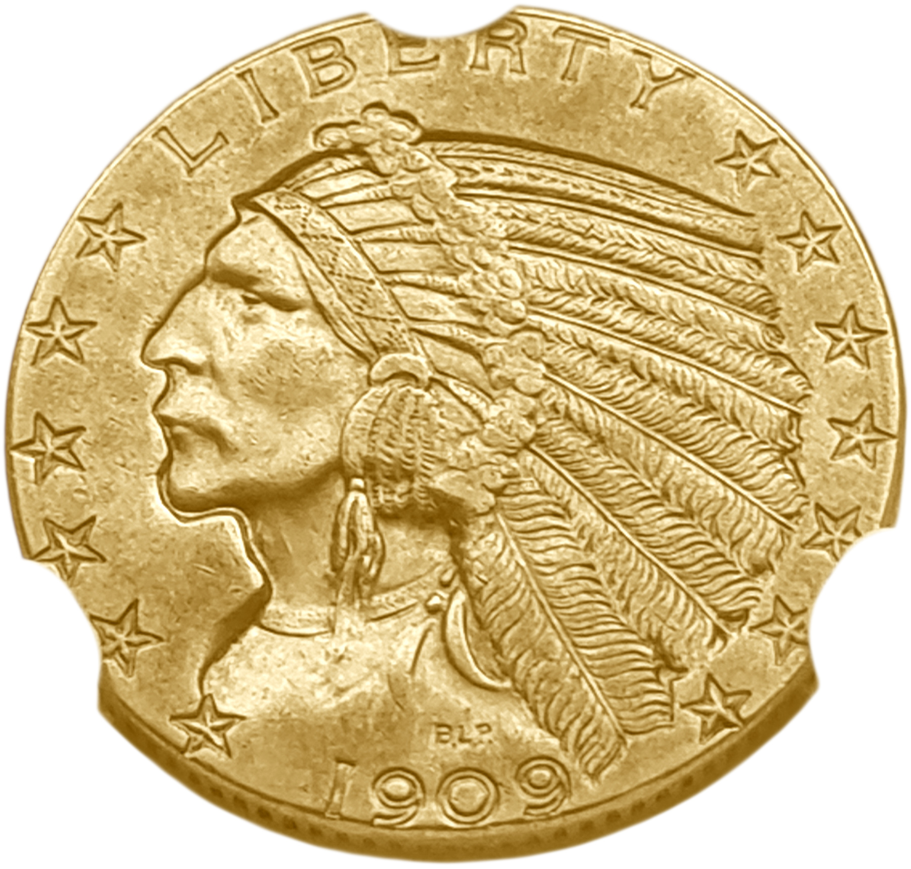 картинка США. 5 Долларов 1909 г. Золото. 8.359 г*0.900 0.2419 oz. (D). СЛАБ NGC MS 61! от магазина Одежда+