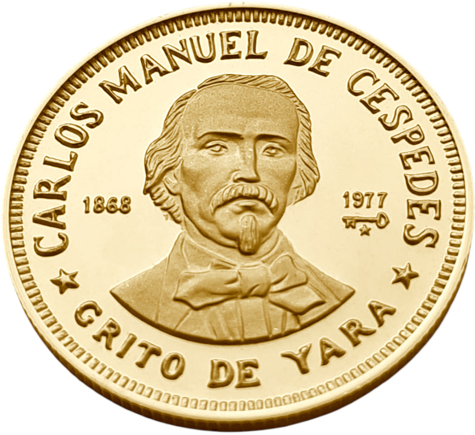 картинка Куба. 100 Песо 1977 г. Золото. 12.0 г*0.917 0.3538 oz. Сеспедес! от магазина Одежда+