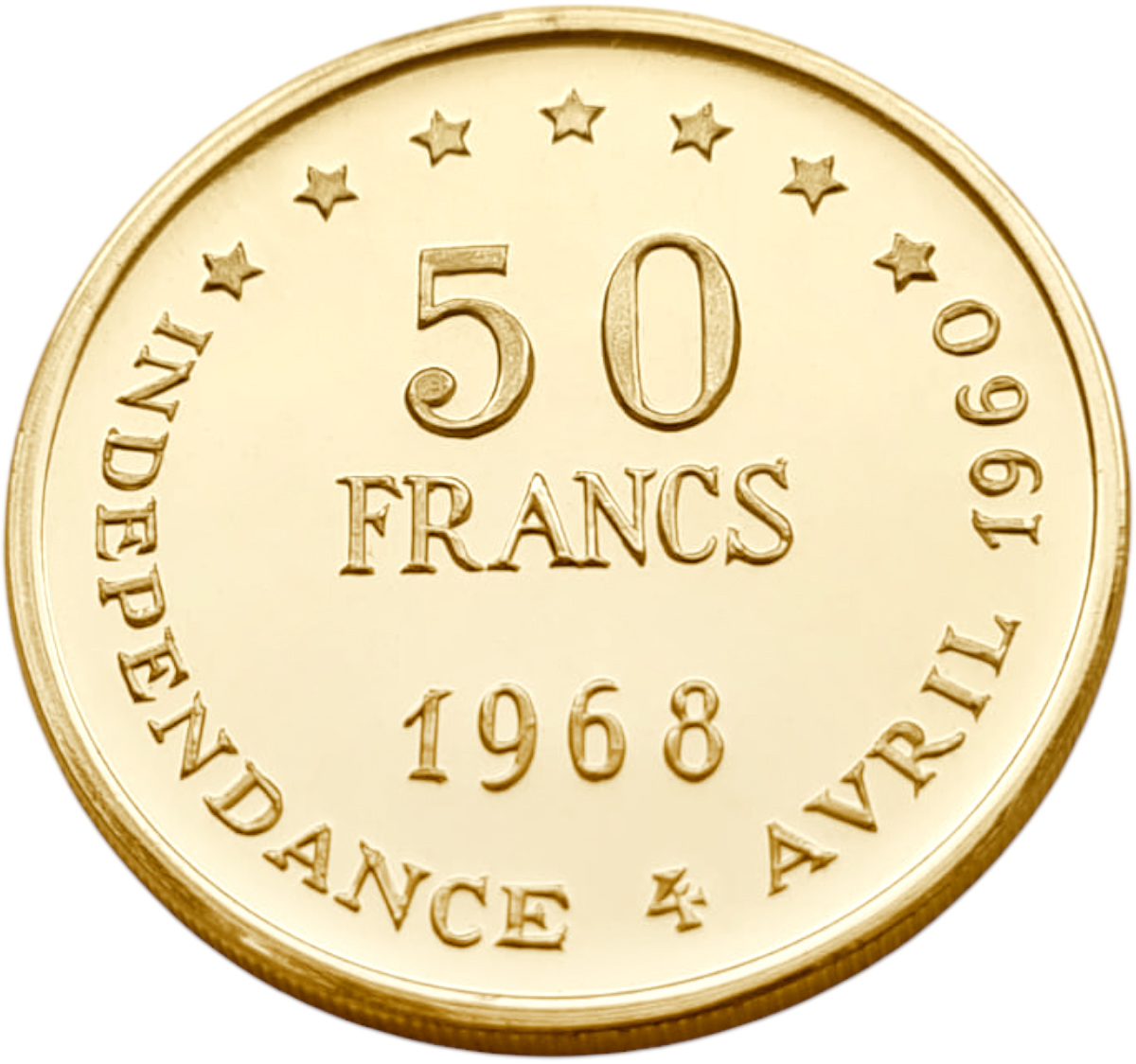 картинка Сенегал. 50 Франков 1968 г. Золото. 16.0 г*0.900 0.463 oz. 8-ая Годовщина Независимости! от магазина Одежда+