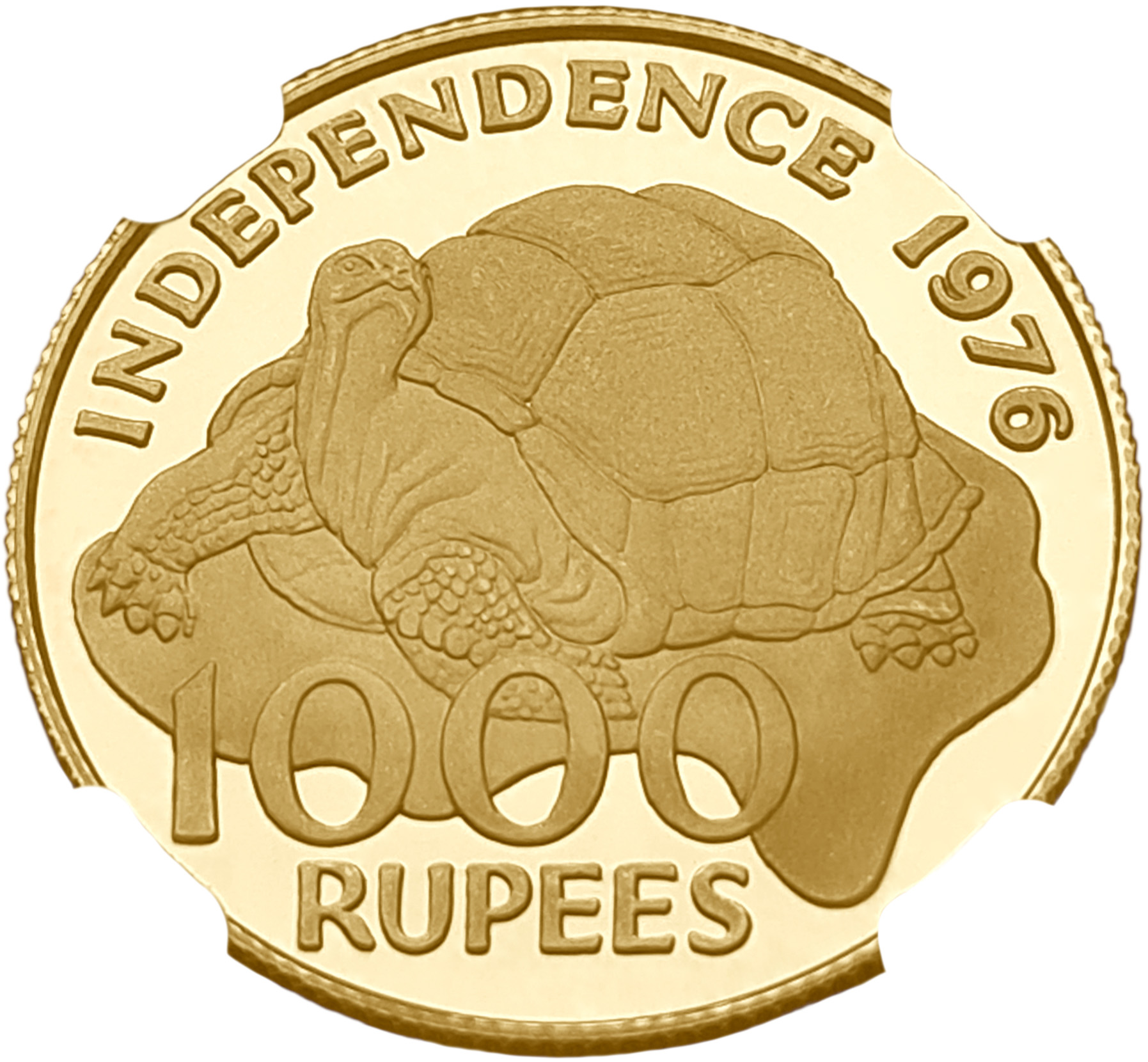 картинка Сейшельские Острова. 1000 Рупий 1976 г. Золото. 15.98 г*0.917 0.4711 oz. Декларация о независимости Сейшел! Пруф! СЛАБ NGC PF 67 ULTRA CAMEO! от магазина Одежда+