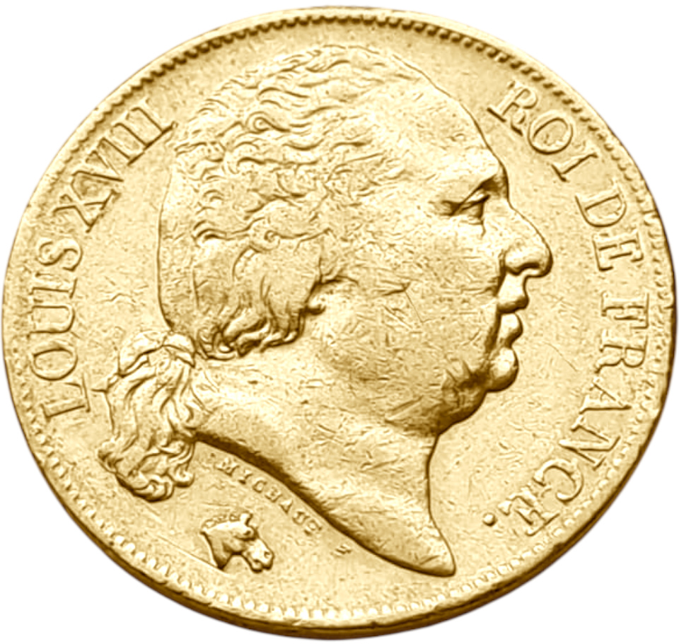 картинка Франция. 20 Франков 1817 г. Золото. 6.45161 г*0.900 0.1867 oz. от магазина Одежда+