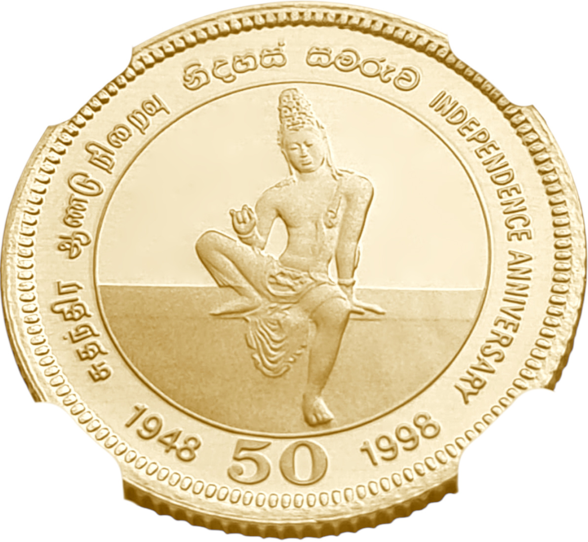 картинка Шри-Ланка. 5000 Рупий 1998 г. Золото. 7.9 г*0.917 0.2329 oz. СЛАБ NGC PF 68 ULTRA CAMEO! от магазина Одежда+